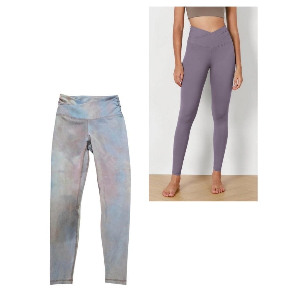 Ododos Cross Waist Full Length Leggings Blue & Purple Tie Dye Size M
